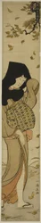 Mujer con Capucha Negra en Hojas al Viento, de la serie "Doce Escenas de Costumbres Populares (Fuzoku juni tsui)"