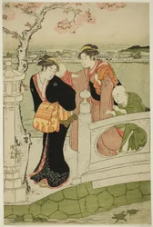 Mujeres y niños en el camino de Shinobazu Pond