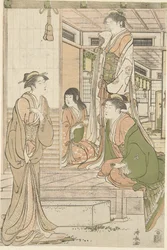 Yoshitsune dándole una serenata a Joruri hime.