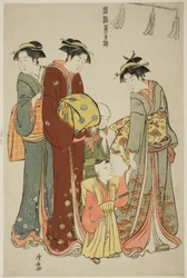Joven niño usando hakama por primera vez, de la serie "Un brocado de modales orientales (Fuzoku Azuma no nishiki)"