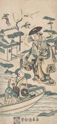 Escena de un drama, probablemente Musume Dojoji, ca. 1744