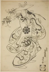 El Actor Sawamura Kodenji I como Tsuyu no Mae en la obra "Kanto Koroku," representada en el Teatro Nakamura en el tercer mes, 1698 (?)