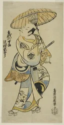 El actor Sawamura Sojuro I como Soga no Juro en la obra "Tsuru Kame Osana Soga," interpretada en el Teatro Ichimura en el primer mes, 1721 (?)