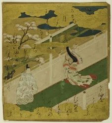 Ilustración del Cuento de Genji, cap. 8 Hana no en
