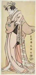 El actor Nakayama Tomisaburo I como Lady Tsukuba, esposa de Yoshioki (Shodai Nakayama Tomisaburo no Yoshioki Midai Tsukuba Gozen)