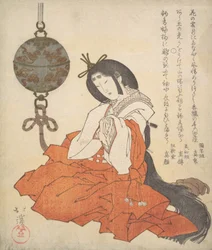 Dama de la Corte Kanjo Sentada, y un Tsurikoro Colgando cerca de su Cabeza, ca. 1825