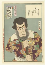 Ichikawa Danjuro IX como Kezori Kyuemon Kezori Kyuemon (título sobre objeto) Honderd rollen van Ichikawa Danjuro IX (título de la serie) Ichikawa Danjuro engei hyakuban (título de serie en objeto)
