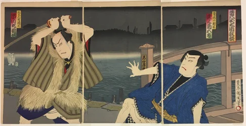 Los actores Onoe Kukugoro V como Shinzp e Ichikawa Sadanji I como Yatagoro Genshichi.