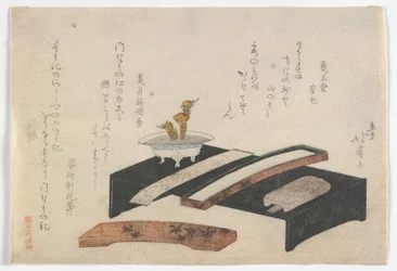 Surimono ilustrando un escritorio, período Edo, c.1800-10