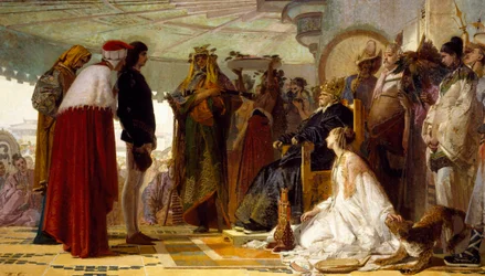 Marco Polo frente al Gran Khan de los Tártaros, por Tranquillo Cremona, circa 1863