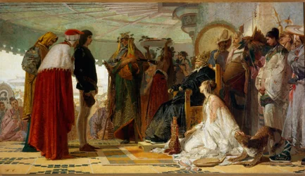 El navegante veneciano Marco Polo frente al gran Qubilai