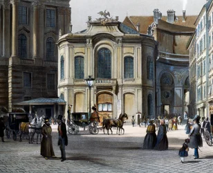 Burgtheater en Viena Michaelerplatz con Winterreitschule (escuela de equitación de invierno) a la derecha, por Tranquillo Mollo (1767-1837), grabado en color, Austria
