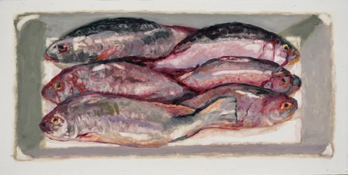 Caja de pescado 1 (Billingsgate, Londres), 2016 (óleo sobre tabla)