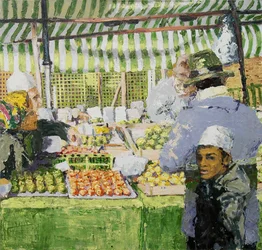Puesto del mercado (Ridley Road, Londres), 2003 (óleo sobre lienzo)