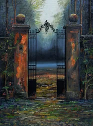 Gates to Chateau, Francia, 2024 (óleo sobre tabla)