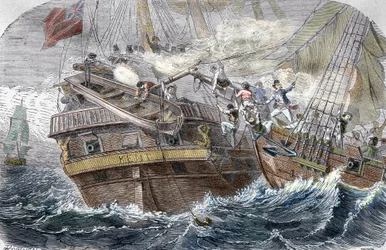 Capture of the Kent" by the French privateer Robert Surcouf (1773-1827) on the ship "La Confidence" on 7/10/1800 in the Gulf of Bengal" (Combate entre el corsario francés Confidence (Robert Surcouf) y el HMS Kent en la bahía de Bengala, 7 de octubre de 180