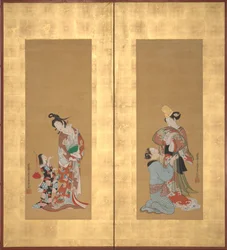 Bailarina Shirabyoshi y sirvienta, cortesana y asistente, mediados del siglo XVIII