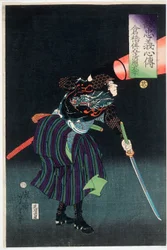 Kurahashi Densuke Kiyohara no Takeyuki sosteniendo una linterna