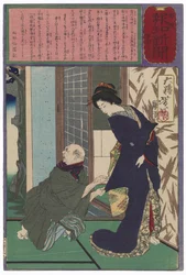 La geisha Oiro rechaza cortésmente la proposición de un anciano