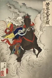Uesugi Kenshin Nyūdō Terutora cabalgando hacia la batalla
