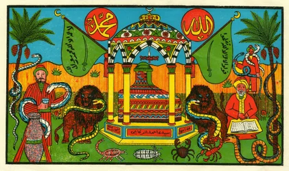 Representación de la Tumba de Ahmad ar-Rifai, creador de la orden musulmana de Rifaiya en el siglo XII. Imágenes populares, Túnez