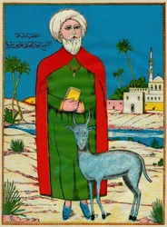 Jeque Sidi Ahmed al-Tijani, fundador de la orden suní Al-Tijaniyya, en el siglo XVIII. Imaginería popular, Túnez