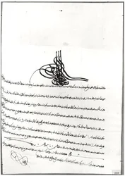 Documento de salvoconducto dado a Rene de Chateaubriand (1768-1848) por el Sultán Selim III (1761-1808) 14-23 de septiembre de 1806