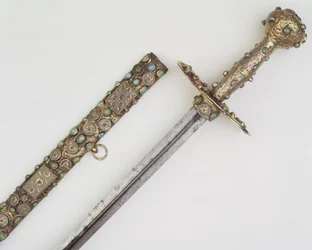 Empuñadura de espada con vaina (plata, acero y piedras preciosas)