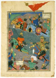 La batalla entre Kay Khusraw y el rey de Makran