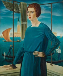La esposa del artista con Venecia al fondo, 1921