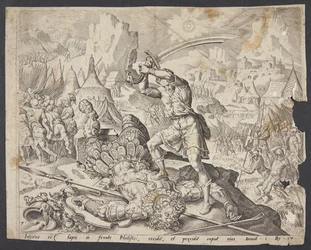 Abner presentando a David con la cabeza de Goliat para Saúl