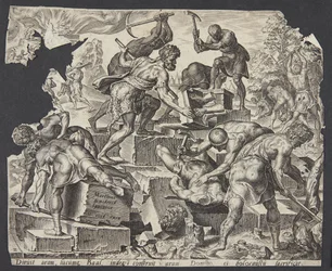 Gedeón y sus hombres destruyendo el altar de Baal