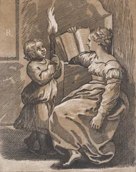 Una sibila leyendo un libro mirando a la izquierda, después de 1518