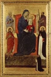 Virgen y niño entronizados con los santos Pedro, Pablo, Juan Bautista, Domingo y un donante, 1325-35