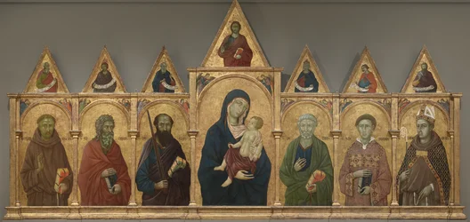 Virgen y Niño con los santos Francisco, Andrés, Pablo, Pedro, Esteban y Luis de Tolosa, c.1317-21