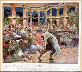 Un banquete en el palacio de Nerón, ilustración de «Quo Vadis» de Henryk Sienkiewicz (1846-1916), hacia 1910