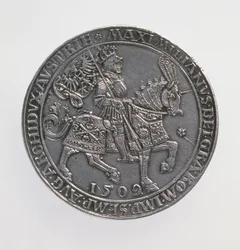 Doble gulden de coronación del emperador Maximiliano I (1493-1519), ceca de Amberes, reedición de una moneda de 1509, 1517, anverso, plata
