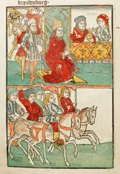 Enfeudamiento del Burgrave de Nuremberg, Friedrich von Hohenzollern, con la Marca de Brandeburgo por el Emperador Segismundo ...