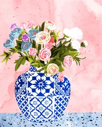 Flores en un jarrón azul