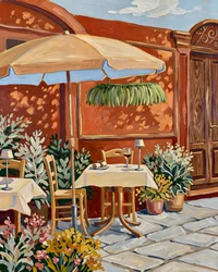 Escena de una cafetería al aire libre