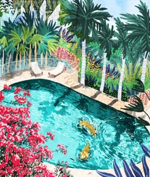 Tigres en una piscina tropical