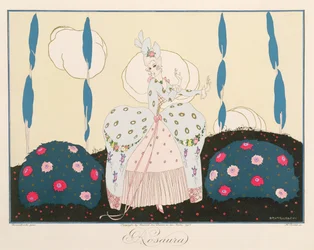 Rosaura, de la edición "Máscaras y personajes del teatro italiano" de Le Journal des Dames et des Modes, grabado por Henri Reidel (fl. 1914-20) 1914 (litografía en color)