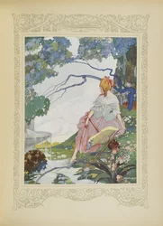 Un día se detuvo junto a una fuente, ilustración de "Contes du Temps Jadis", o "Cuentos de tiempos pasados", p.40
