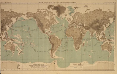 16 gráficos que ilustran las temperaturas oceánicas a diferentes profundidades, de los informes del crucero Challenger