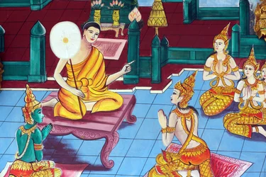 Templo budista Wat Inpeng. Pintura que representa la historia de la vida de Shakyamuni Buda