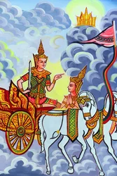20151029, Vientián, Laos: templo budista Wat Si Muang (Simuong). Pintura que representa la historia de vida de Buda Shakyamuni