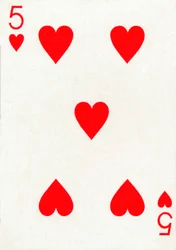5 de corazones de una baraja de Goodall & Son Ltd., c1940
