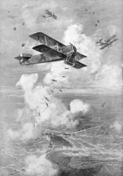 Un bombardero biplano francés Breguet en acción, c. 1917-1926