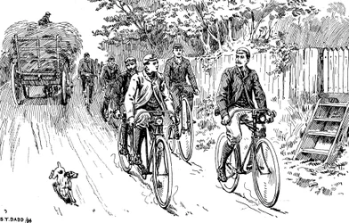 Un club ciclista británico en un paseo por el campo, 1895