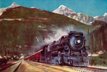 Un gigante del Ferrocarril del Pacífico Canadiense al pie de las Rocosas